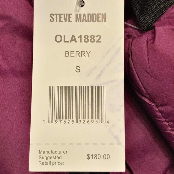 NWT STEVE MADDEN Packable Hooded Puffer Jacket Berry S MSRP $180 - Picture 9 of 9